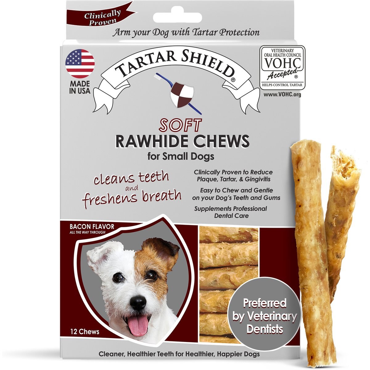Tartar Shield Soft Rawhide Chews Daily Dental Dog Treat, Small, 12 count