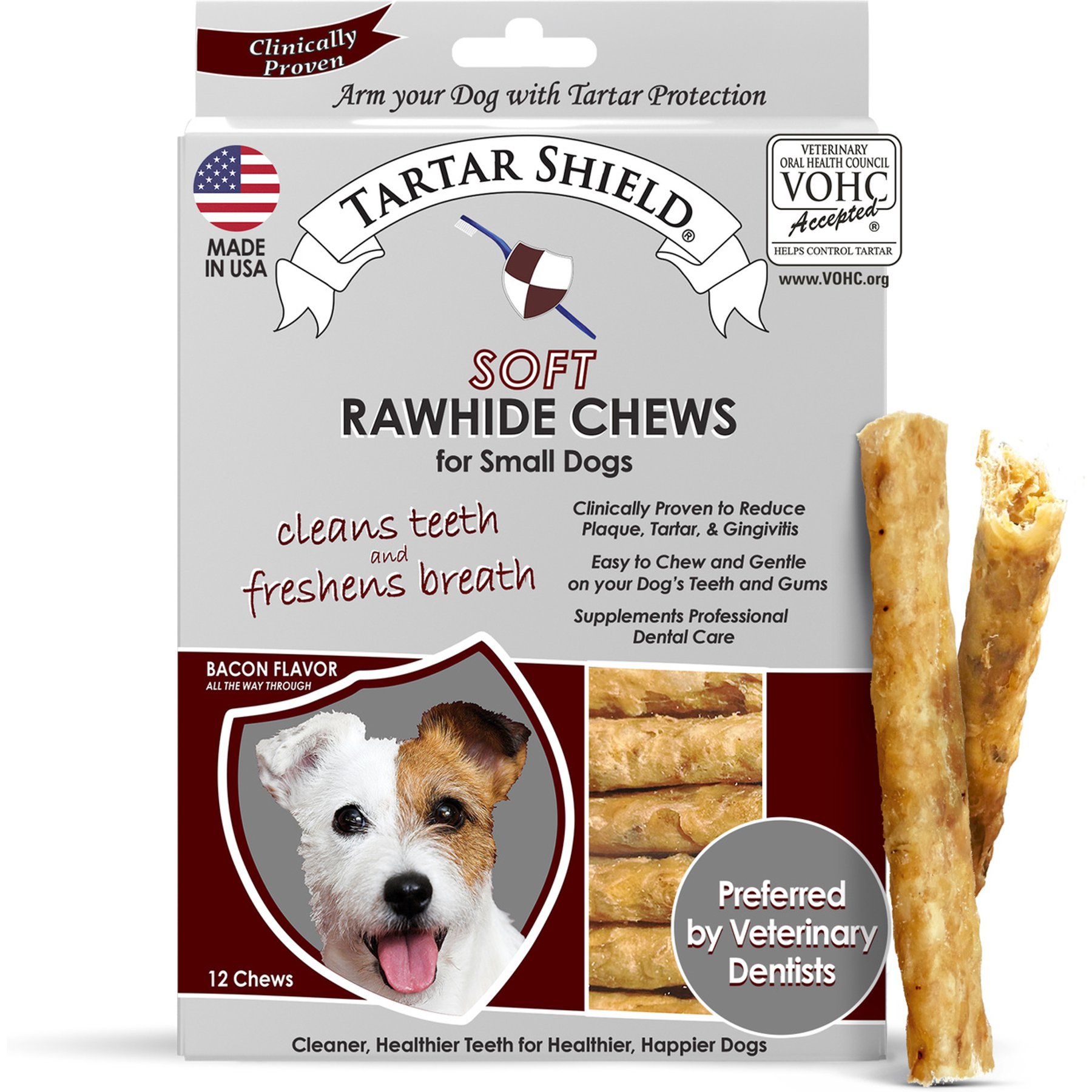Tartar Shield Soft Rawhide Chews Daily Dental Dog Treat, Small, 12 count