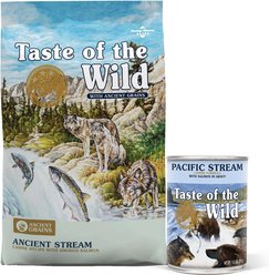 Taste of the Wild Ancient Stream with Ancient Grains Dry Food + Pacific Stream Grain-Free Canned Dog Food