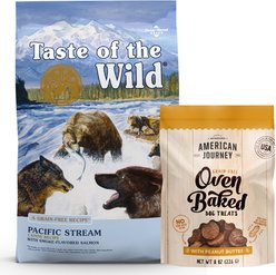 Taste of the Wild Pacific Stream Grain-Free Dry Food + American Journey Peanut Butter Recipe Grain-Free Oven Baked Crunchy Biscuit Dog Treats