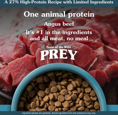Show full view: Taste of the Wild PREY Angus Beef Recipe Limited Ingredient Recipe Dry Dog Food, 8-lb bag slide 5 of 11