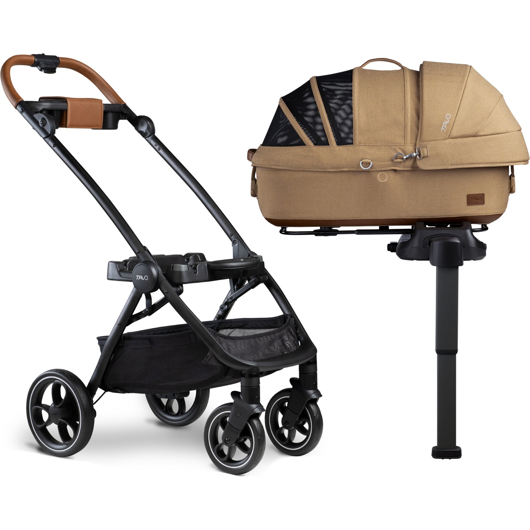 Tavo Pets Maeve Flex & Roscoe Dog & Cat Car Seat & Stroller System, Sable, Medium