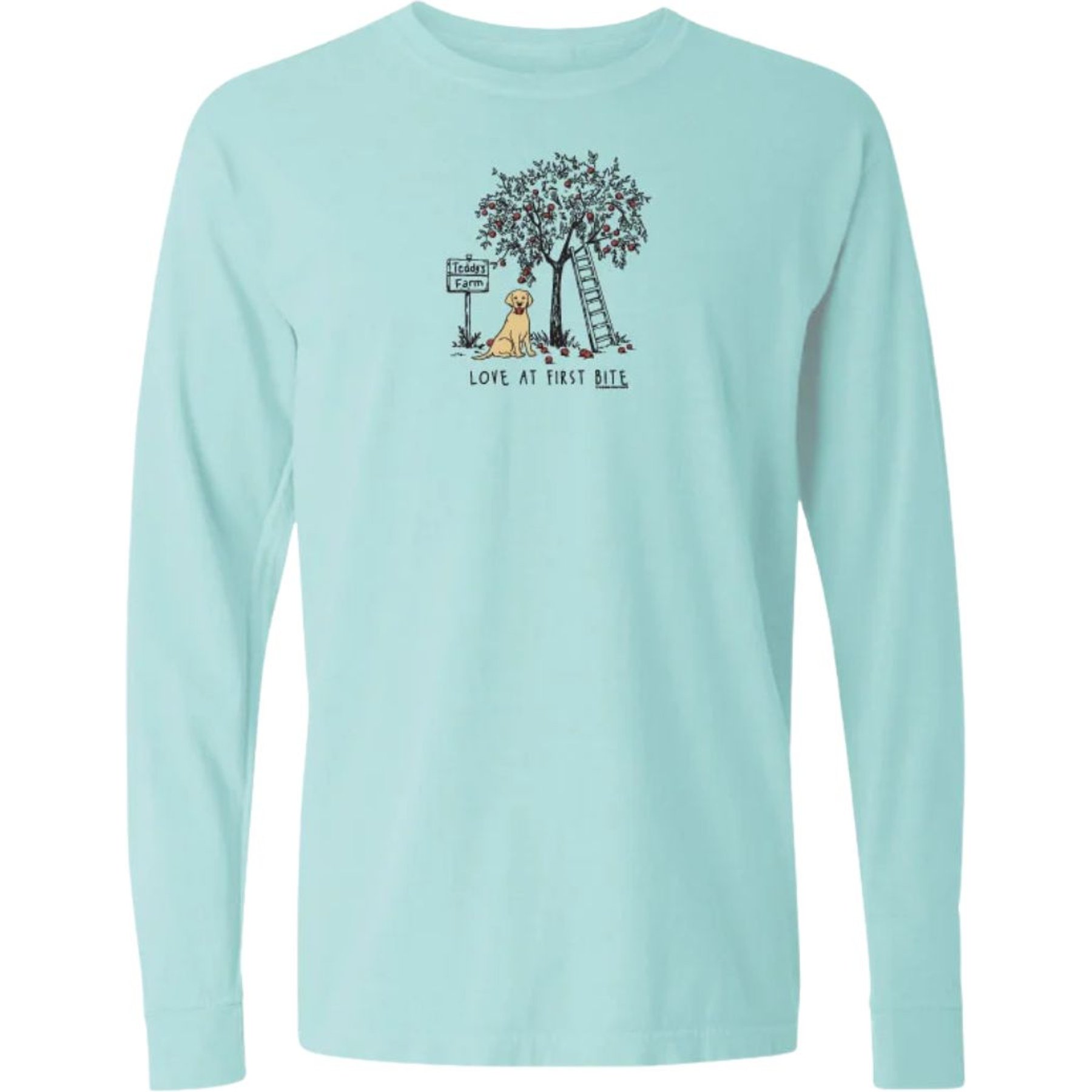 Teddy the Dog Love at First Bite Long Sleeve Classic Tee Sweater, Sky Blue, Large