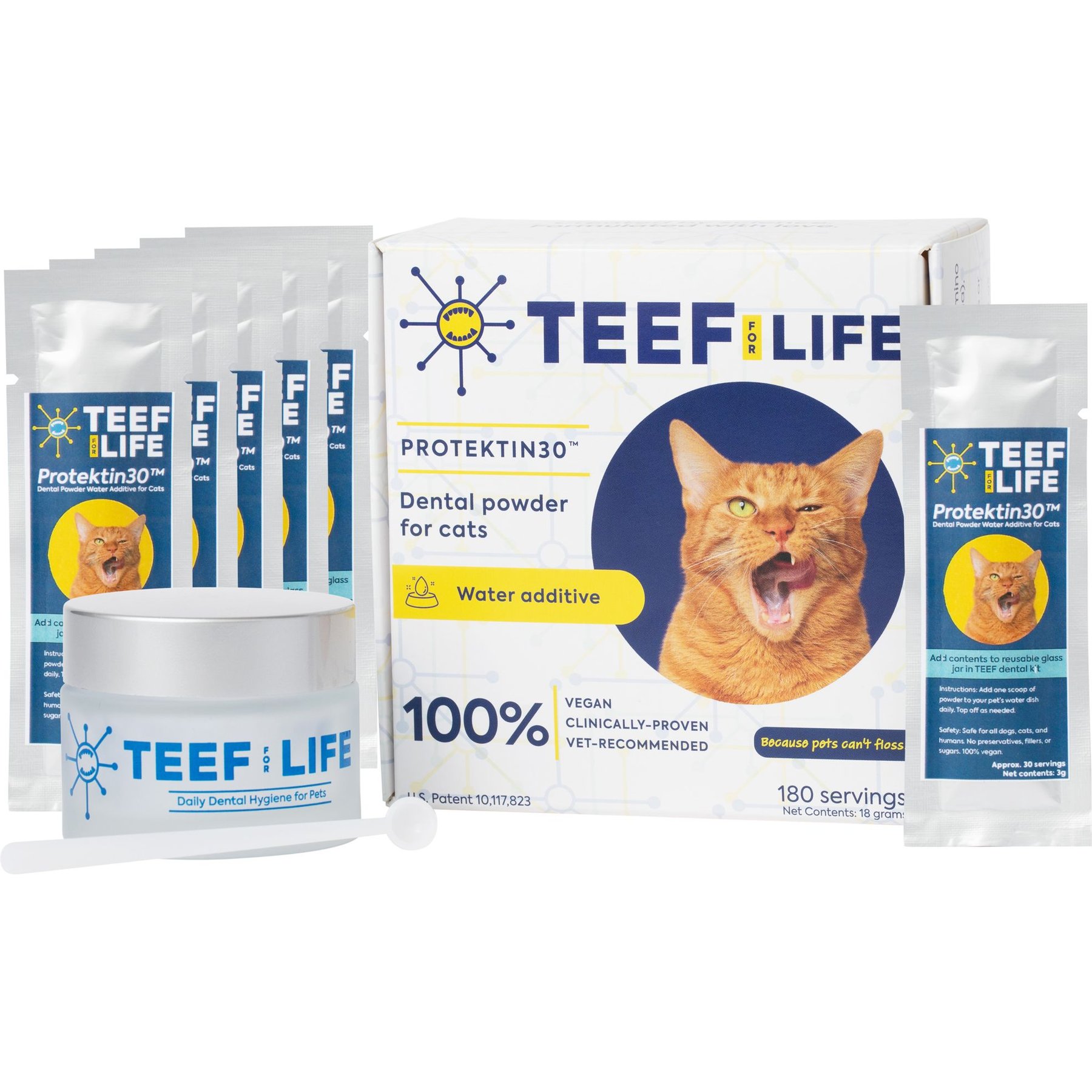 TEEF! Protektin30 Powder Water Additive Dental Kit for Cats, 180 servings