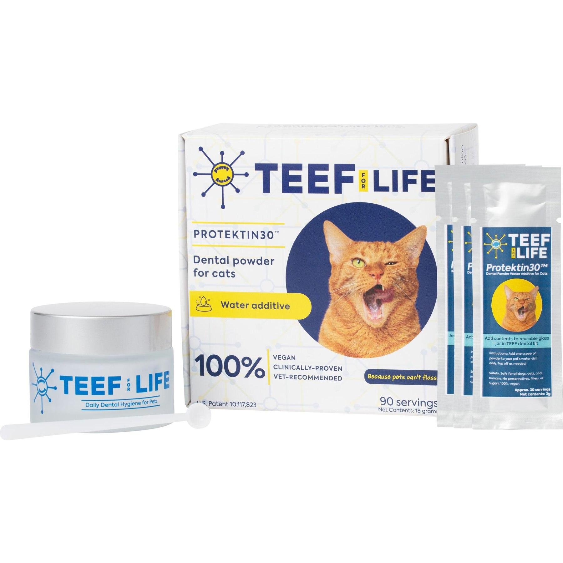 TEEF! Protektin30 Powder Water Additive Dental Kit for Cats, 90 servings