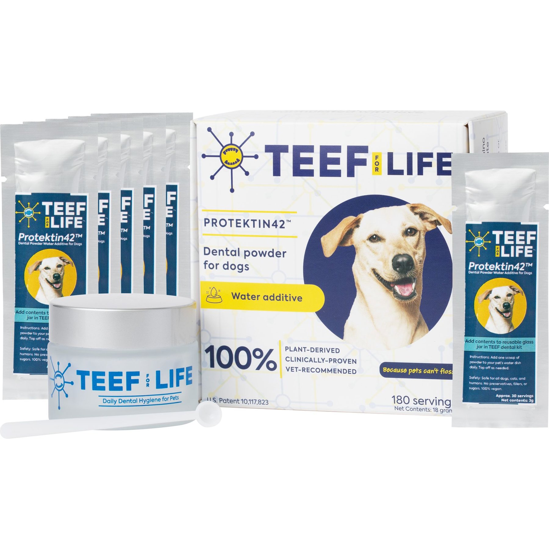 TEEF! Protektin42 Powder Water Additive Dental Kit for Dogs, 180 servings