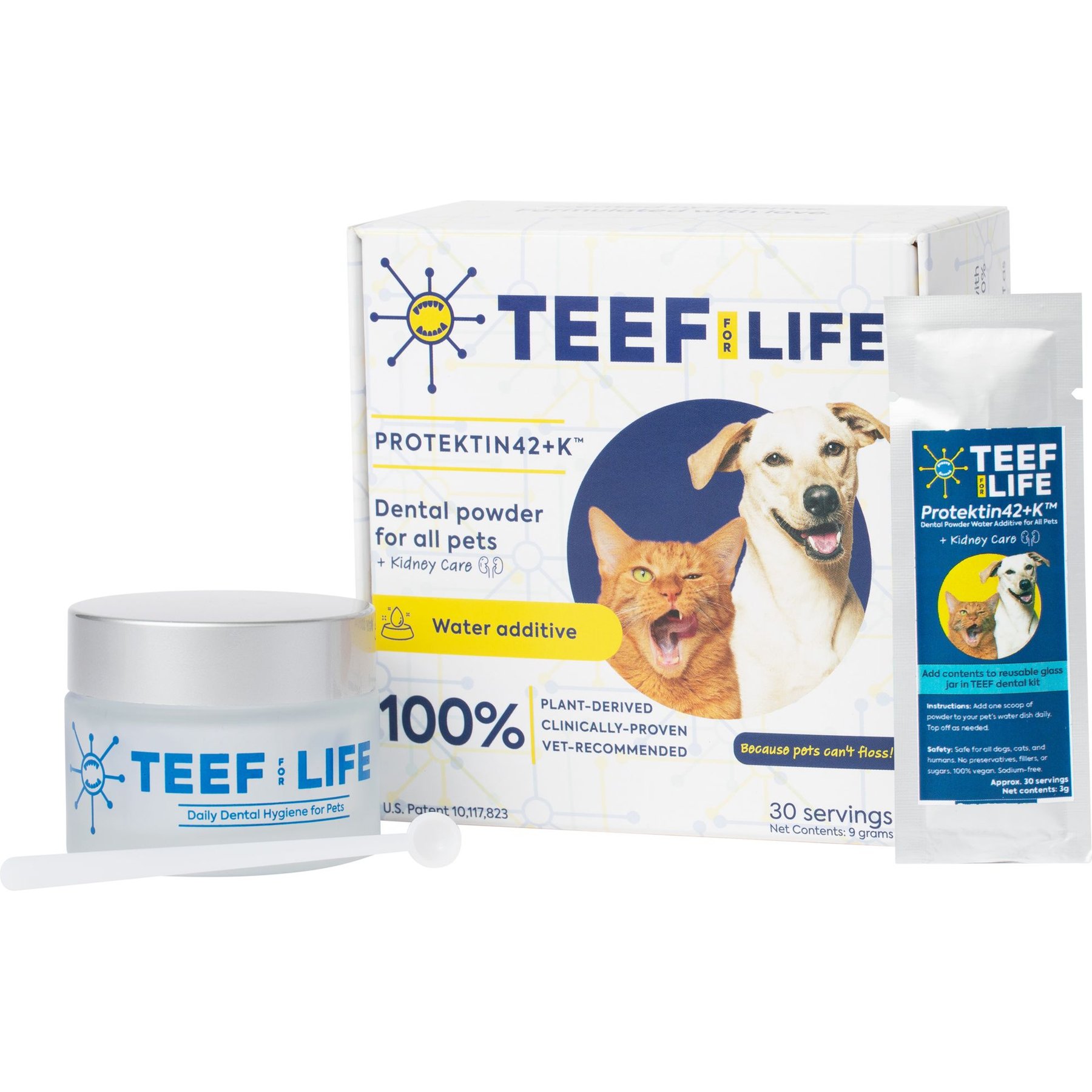 TEEF! Protektin42+K Powder Water Additive Dental Kit for All Pets, 30 servings