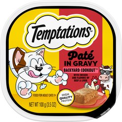 Temptations Backyard Cookout Flavor Pate in Gravy Adult Wet Cat Food, 3.5-oz tray, case of 24