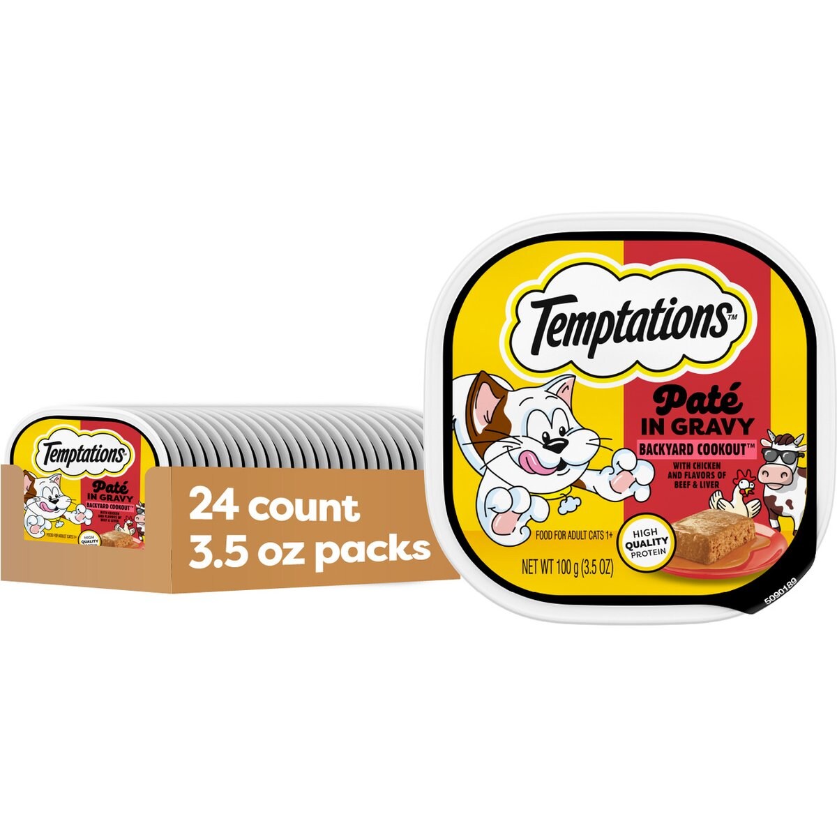 Temptations Backyard Cookout Flavor Pate in Gravy Adult Wet Cat Food, 3.5-oz tray, case of 24