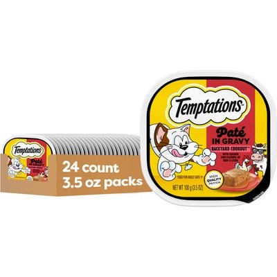Temptations Temptations Backyard Cookout Flavor Pate in Gravy Adult Wet Cat Food, 3.5-oz tray, case of 24