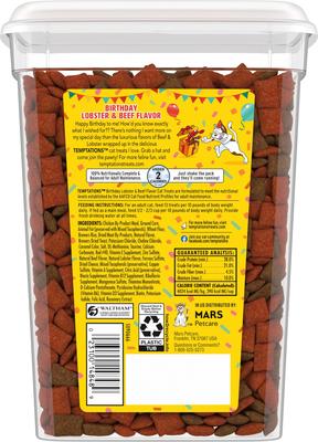 Show full view: Temptations Birthday Lobster & Beef Flavor Soft & Crunchy Cat Treats, 16-oz tub slide 3 of 11