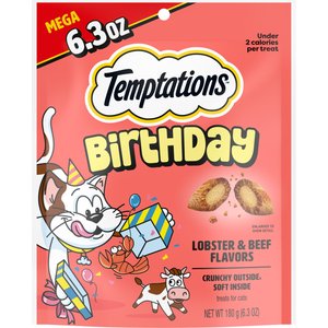 Temptations Birthday Lobster & Beef Flavor Soft & Crunchy Cat Treats, 6.3-oz bag