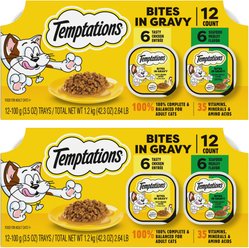 Temptations Bites in Gravy Flavor Variety Wet Cat Food, 3.5-oz tray, bundle of 24