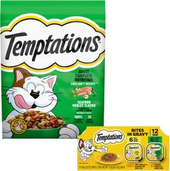Temptations Bites in Gravy Flavor Variety Wet Food + Seafood Dry Cat Food