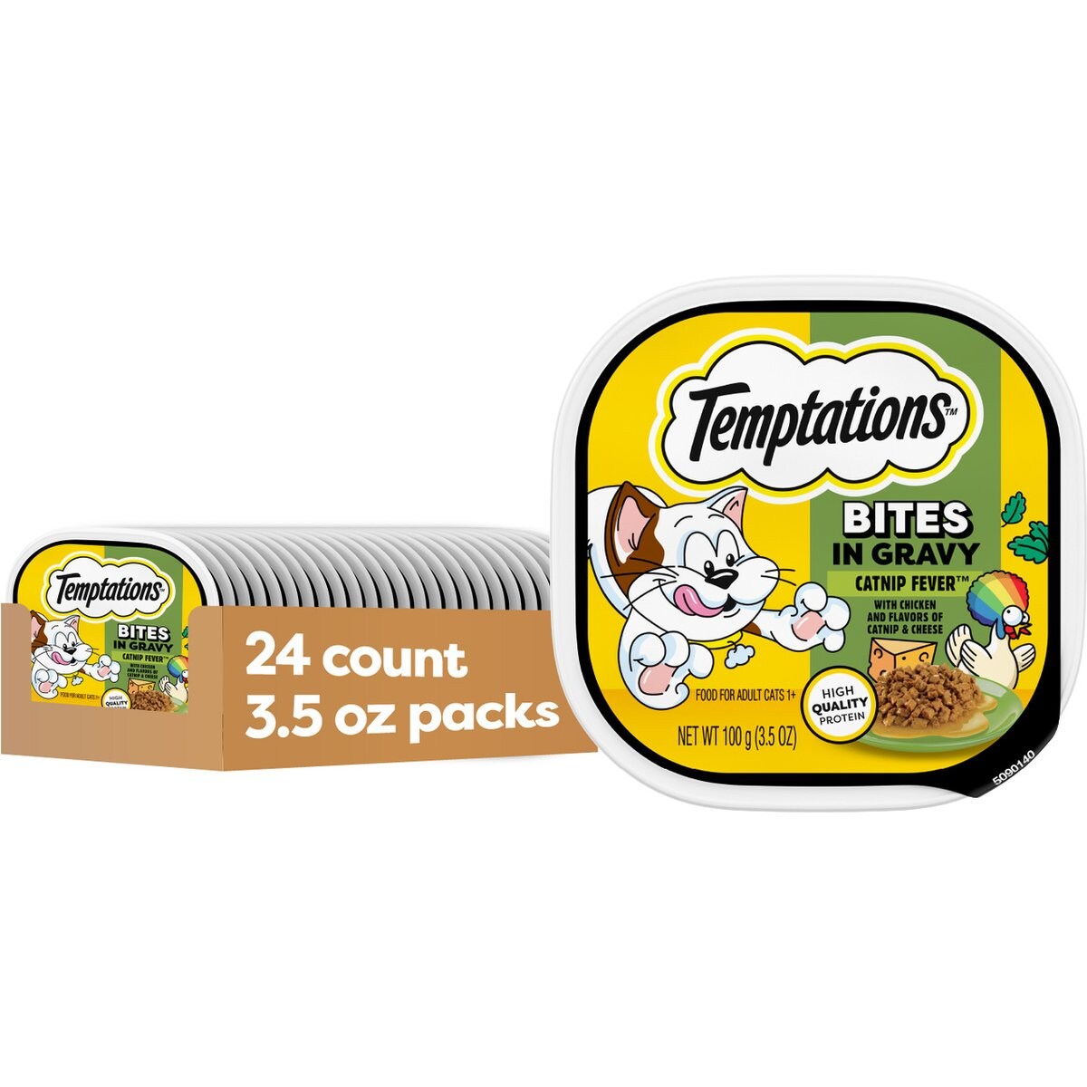 Temptations Catnip Fever Flavor Bites in Gravy Adult Wet Cat Food, 3.5-oz tray, case of 24