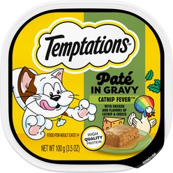 Temptations Catnip Fever Flavor Pate in Gravy Adult Wet Cat Food, 3.5-oz tray, case of 24