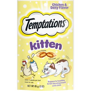 Temptations Chicken & Dairy Flavor Crunchy & Soft Kitten Treats, 3-oz bag
