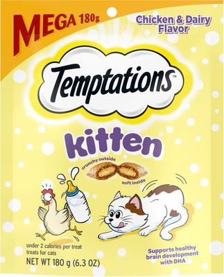 TEMPTATIONS Chicken Dairy Flavor Crunchy Soft Kitten Treats