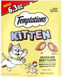 Temptations Chicken & Dairy Flavor Crunchy & Soft Kitten Treats, 6.3-oz bag