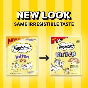 Temptations Chicken & Dairy Flavor Crunchy & Soft Kitten Treats, 6.3-oz bag