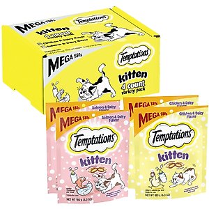 Temptations Chicken & Dairy & Salmon & Dairy Flavor Soft & Crunchy Kitten Treat Multipack, 6.3-oz, 4 pack