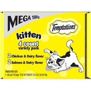 Temptations Chicken & Dairy & Salmon & Dairy Flavor Soft & Crunchy Kitten Treat Multipack, 6.3-oz, 4 pack