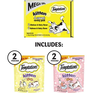 Temptations Chicken & Dairy & Salmon & Dairy Flavor Soft & Crunchy Kitten Treat Multipack, 6.3-oz, 4 pack