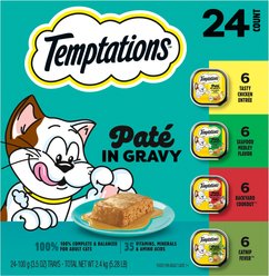Temptations Chicken, Seafood & Backyard Cookout Variety Pack Pate in Gravy Adult Wet Cat Food, 3.5-oz tray, 24 count