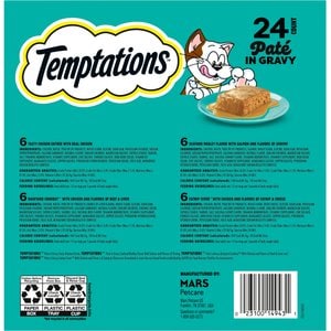 Temptations Chicken, Seafood & Backyard Cookout Variety Pack Pate in Gravy Adult Wet Cat Food, 3.5-oz tray, case of 24