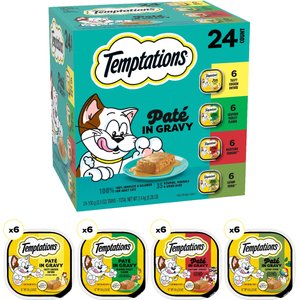 Temptations Chicken, Seafood & Backyard Cookout Variety Pack Pate in Gravy Adult Wet Cat Food, 3.5-oz tray, case of 24