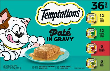 Temptations Chicken, Seafood & Backyard Cookout Variety Pack Pate in Gravy Adult Wet Cat Food, 3.5-oz tray,...
