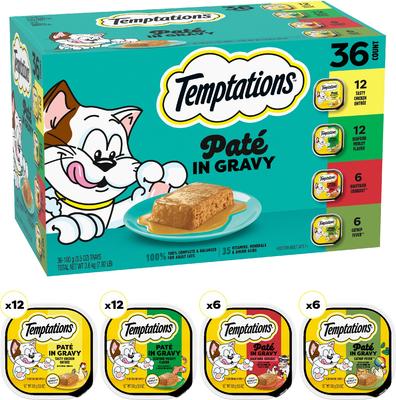 Show full view: Temptations Chicken, Seafood & Backyard Cookout Variety Pack Pate in Gravy Adult Wet Cat Food, 3.5-oz tray, 36 count slide 4 of 11