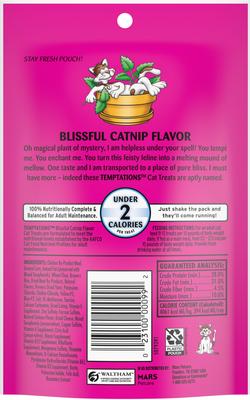 Show full view: Temptations Classic Blissful Catnip Flavor Soft & Crunchy Cat Treats, 3-oz bag slide 3 of 12