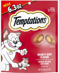 Temptations Classic Hearty Beef Flavor Soft & Crunchy Cat Treats, 6.3-oz bag