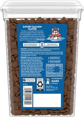 Show full view: Temptations Classic Savory Salmon Flavor Crunchy & Soft Cat Treats, 16-oz tub slide 3 of 12