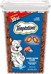 Temptations Classic Savory Salmon Flavor Crunchy & Soft Cat Treats, 30-oz tub