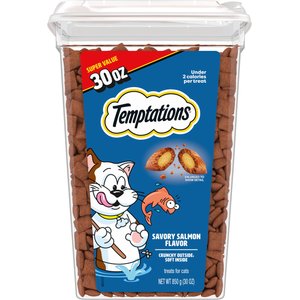 Temptations Classic Savory Salmon Flavor Crunchy & Soft Cat Treats, 30-oz tub