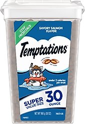 Temptations Classic Savory Salmon Flavor Crunchy & Soft Cat Treats, 30-oz tub