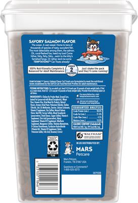 Show full view: Temptations Classic Savory Salmon Flavor Crunchy & Soft Cat Treats, 30-oz tub slide 3 of 12
