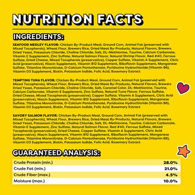 Show full view: Temptations Classic Seafood Lovers Variety Pack Soft & Crunchy Cat Treats, 3-oz bag, case of 6 slide 7 of 12