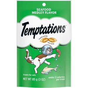 Temptations Classic Seafood Medley Flavor Soft & Crunchy Cat Treats, 3-oz bag