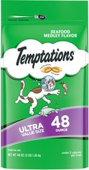 Temptations Classic Seafood Medley Flavor Soft & Crunchy Cat Treats, 48-oz bag