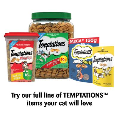 Show full view: Temptations Classic Variety Pack Creamy Dairy, Tempting Tuna, Shrimpy Shrimp & Tantalizing Turkey Flavor Soft & Crunchy Cat Treats, 6.3-oz, case of 6 slide 5 of 10