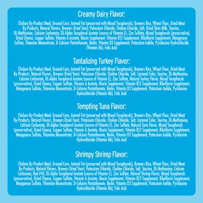 Show full view: Temptations Classic Variety Pack Creamy Dairy, Tempting Tuna, Shrimpy Shrimp & Tantalizing Turkey Flavor Soft & Crunchy Cat Treats, 6.3-oz, case of 6 slide 7 of 10
