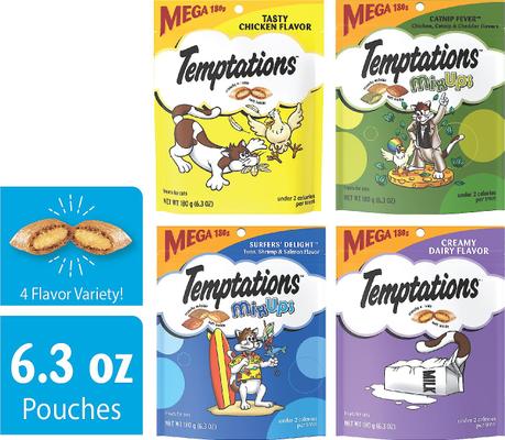 Show full view: Temptations Classics & MixUps Mega Variety Pack Crunchy & Soft Cat Treats, 6.3-oz bag, case of 4 slide 4 of 8
