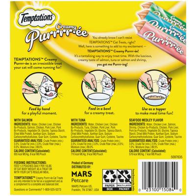 Show full view: Temptations Creamy Puree Mix-Ups Variety Pack Lickable Cat Treats, 0.42-oz tube, pack of 24 slide 3 of 11