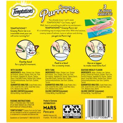 Show full view: Temptations Creamy Puree Mix-Ups Variety Pack Lickable Cat Treats, 0.42-oz tube, pack of 48 slide 3 of 11