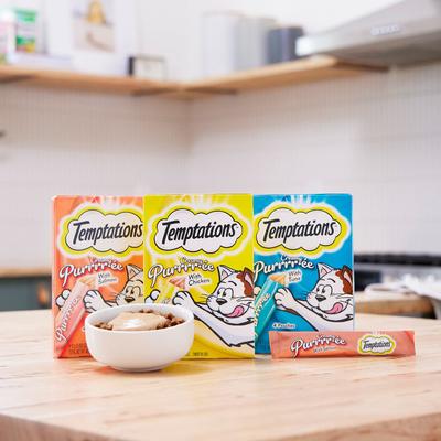 Show full view: Temptations Creamy Puree Salmon, Chicken & Tuna Variety Pack Lickable Cat Treats, 0.425-oz tube, pack of 48 slide 6 of 12