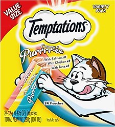 Temptations Creamy Puree Salmon, Chicken & Tuna Variety Pack Lickable Cat Treats, 0.42-oz pouch, 24 count