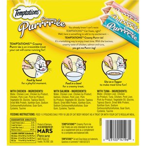 Temptations Creamy Puree Salmon, Chicken & Tuna Variety Pack Lickable Cat Treats, 0.42-oz pouch, 24 count